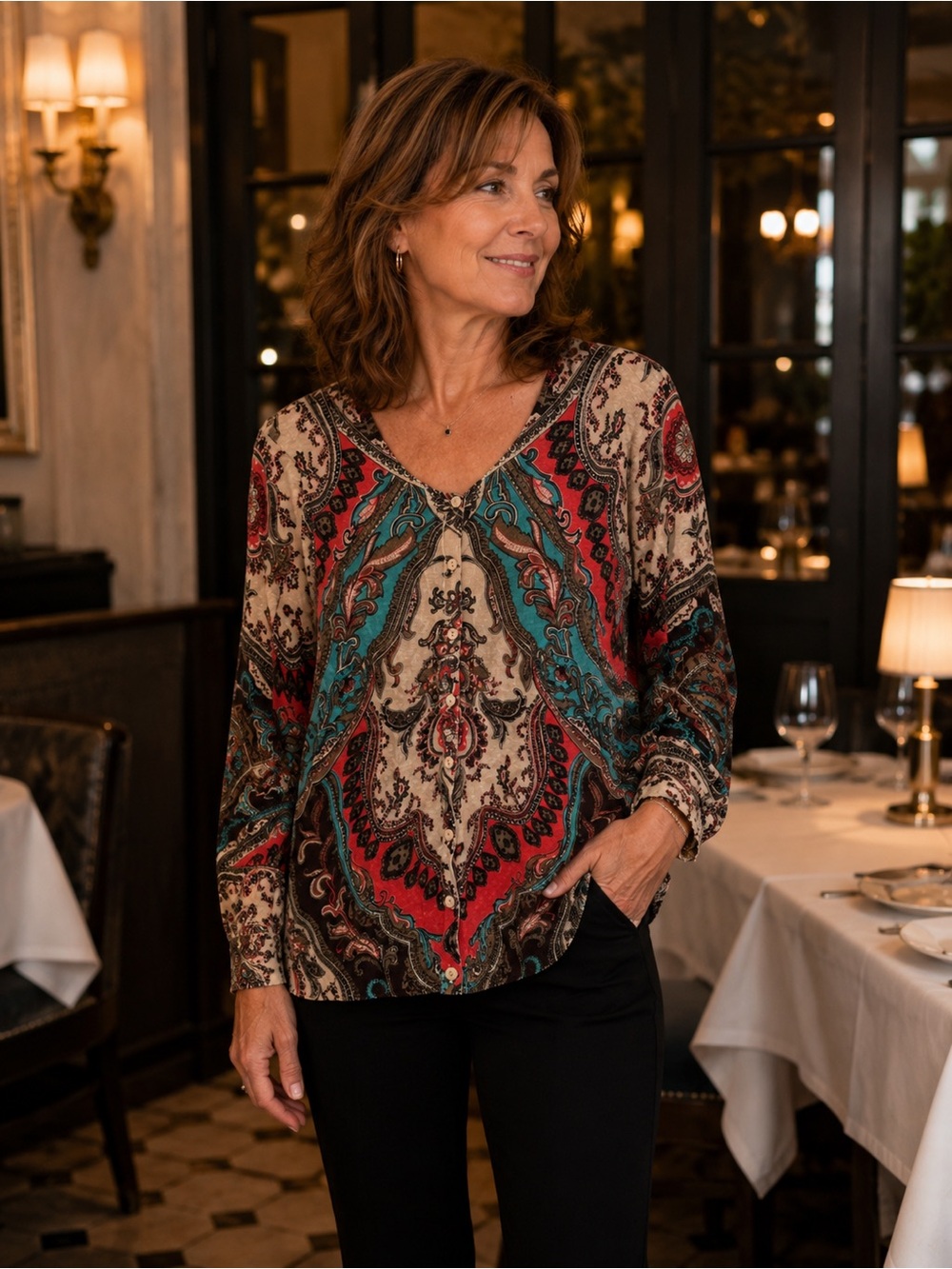 Joseph Paisley V-Neck Button-Up Cardigan